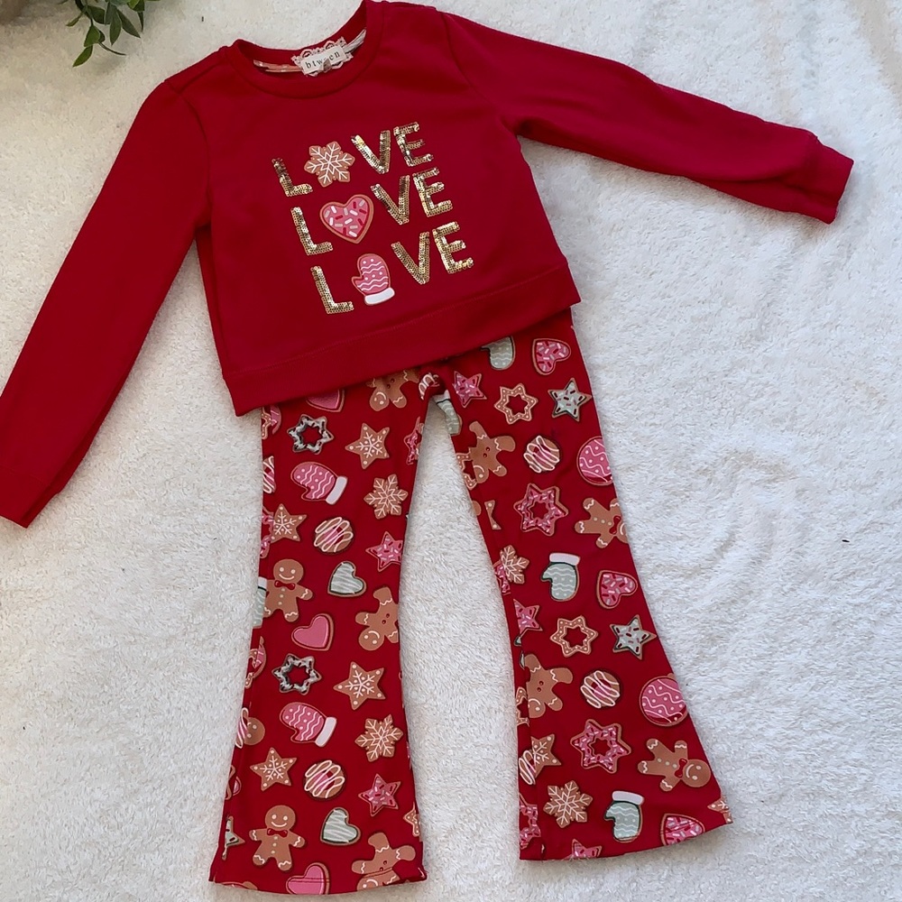 Btween Red Christmas Cookies Pajama Set GUC 5 Holiday Loungewear